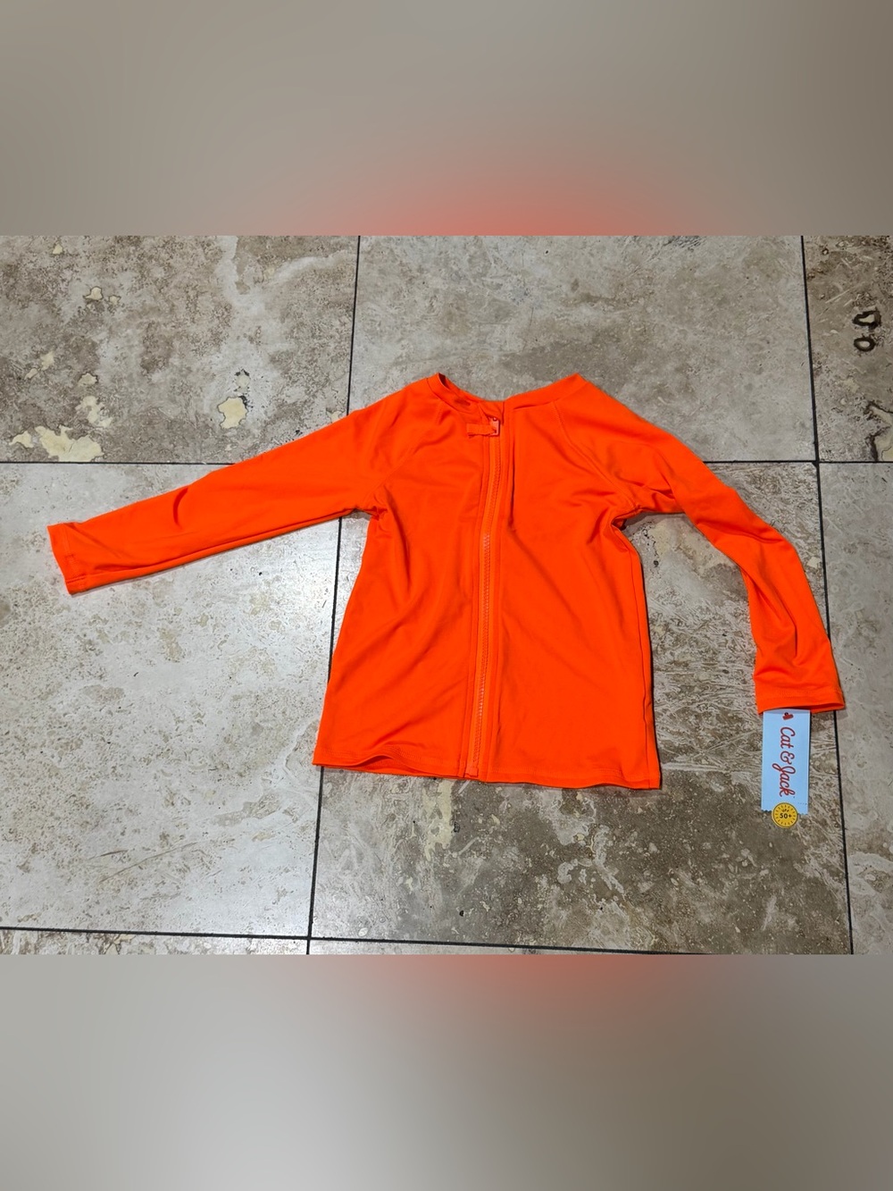 Cat & Jack Kids Long-Sleeve Orange Zip Swim Rashguard